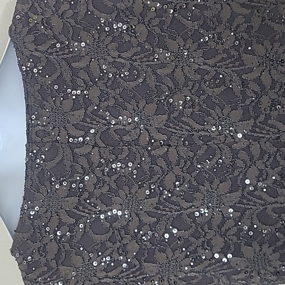 Tiana B Gray Lace Sequin Cocktail Dress XL Short Sleeve Midi Wedding Holiday - Picture 8 of 8